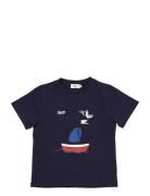 T-Shirt W. Print & Emb. Navy Copenhagen Colors