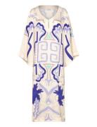 Manon Printed Satin Kaftan Dress Cream Malina