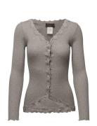 Rwbabette Silk Ls V-Neck Lace Cardi Grey Rosemunde