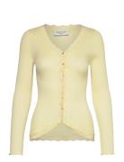 Rwbabette Silk Ls V-Neck Lace Cardi Yellow Rosemunde