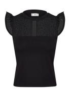 Openwork Neckline Cotton Top Black Mango