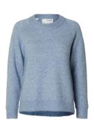 Slflulu Ls Knit O-Neck Noos Blue Selected