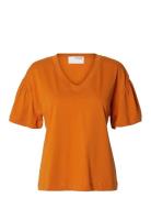 Slfcarli Ss V-Neck Tee Orange Selected