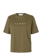 Slfvilja Ss Printed Tee W Noos Khaki Selected