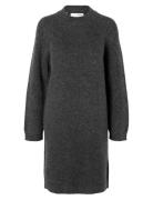 Slflulu Ls High Neck Knit Dress Grey Selected