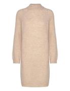 Slflulu Ls High Neck Knit Dress Beige Selected