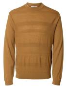 Slhtray Ls Knit Merino Crochet Crewneck Beige Selected