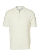 Slhcran Ss Knit Structure Half Zip Polo Cream Selected