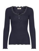 Rmwbalta Modal Ls Placket T-Shirt Navy RM By Rosemunde