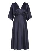 Juno V-Neck Satin Midi Dress Navy Malina