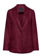Linen Suit Jacket With Frayed Ends Burgundy Mango
