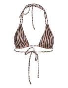 Printed Triangle Halter Bikini Top Brown Monki