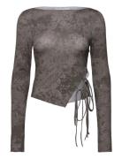 Side Tie Long Sleeve Top Grey Weekday