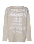 Long-Sleeved Boat-Neck Printed Cotton Top Beige Weekday