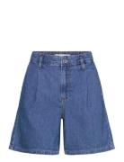 Mid-Rise Denim Bermuda Shorts With Pleats Blue Mango