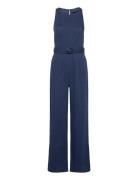 Flowy Denim Jumpsuit With Belt Navy Mango