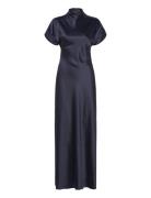 Alivia Short Sleeve Satin Maxi Dress Navy Malina