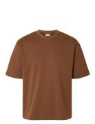 Slhlooseoscar Ss O-Neck Tee Noos Brown Selected