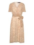 Floral Belted Crinkle Georgette Dress Beige Lauren Ralph Lauren