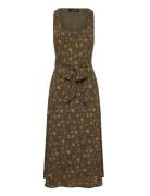 Floral Belted Crepe Sleeveless Dress Green Lauren Ralph Lauren