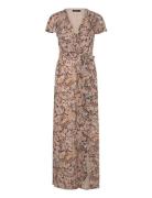 Floral Belted Flutter-Sleeve Gown Brown Lauren Ralph Lauren