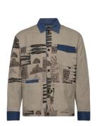 Printed & Washed Colour Block Worker Jacket Beige Scotch & Soda