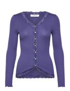 Rwbabette Silk Ls V-Neck Lace Cardi Blue Rosemunde