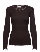 Rwbabette Silk Ls Lace T-Shirt Brown Rosemunde