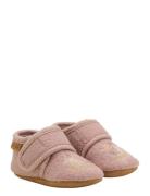 Wool Slippers W. Embroidery Pink En Fant