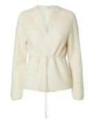 Slfsia Ras Ls Knit Belt Cardigan White Selected