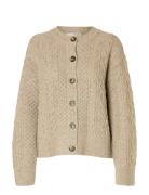 Slfnelly Ls Knit O-Neck Cardigan Beige Selected