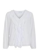 Viane L/S V-Neck Frill Top - Noos White Vila