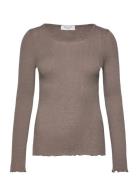 Rwburlington Wool Ls O-Neck T-Shirt Brown Rosemunde