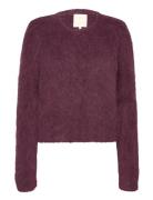 Hairy Knit Jacket Burgundy By Ti Mo