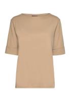 Stretch Cotton Boatneck Top Brown Lauren Women