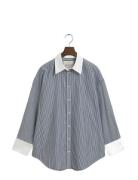 Os Contrast Collar Striped Shirt Grey GANT