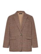 Glen Plaid Wool-Blend Twill Blazer Brown Lauren Women