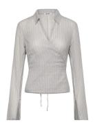 Long-Sleeved Wrap Poplin Shirt Blue Weekday