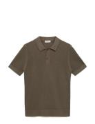 Openwork Knitted Cotton Polo Shirt Khaki Mango