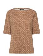 Geo-Print Stretch Cotton Boatneck Tee Brown Lauren Women