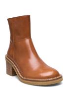 Bootie - Block Heel - With Zippe Brown ANGULUS