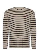 Ls Compact Rib Stripe Crewnk Tee Beige Calvin Klein Jeans