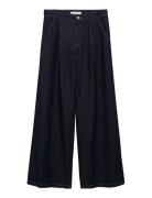 Wide-Leg Pleated Jeans Navy Mango