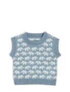 Vest, Square Knit, Merino Wool, Nature Melange Blue Smallstuff