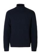 Slhtrevor Ls Knit Structure Roll Neck Navy Selected