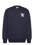 Wwnoel Aa Chest Print Sweatshirt Navy WOOD WOOD