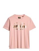 Luxe Metallic Logo Relaxed Tee Pink Superdry