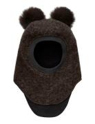 Balaclava Wool Alpaca Pompoms Brown Huttelihut