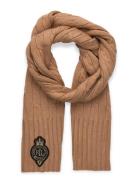 Crest-Patch Cable-Knit Scarf Beige Lauren Ralph Lauren