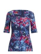 Print Stretch Cotton Boatneck Tee Blue Lauren Ralph Lauren